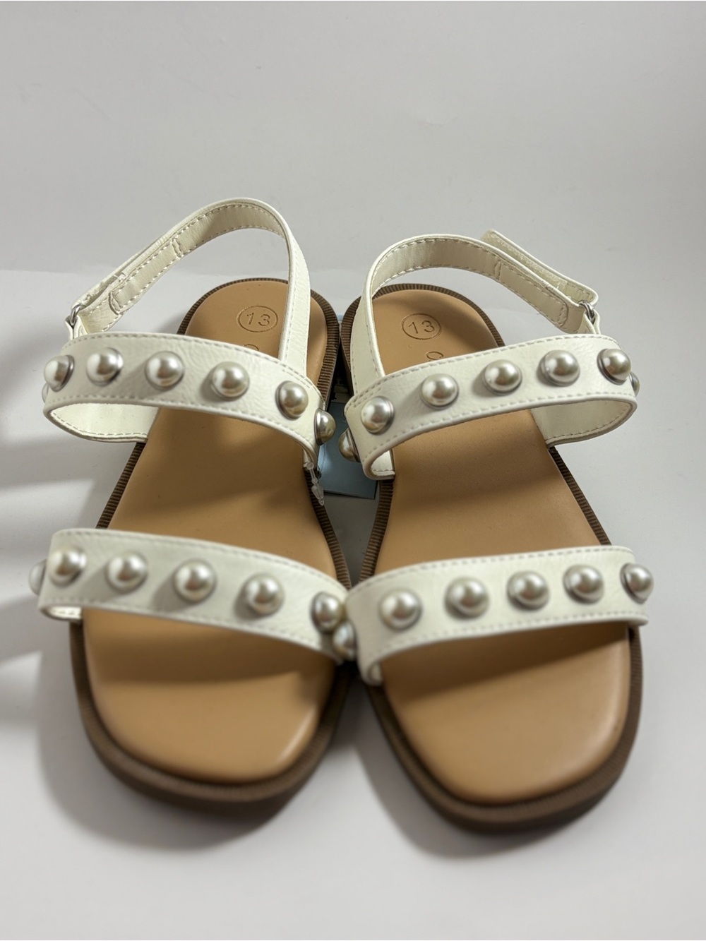 NWT Cat & Jack Girls White Faux Pearl Double Strap Sandal Slingback Size 13